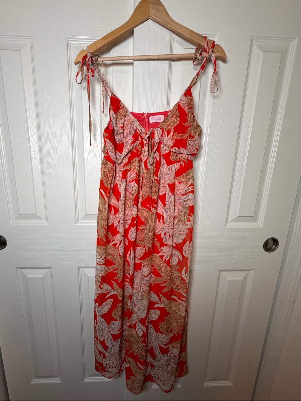 Pink Lily Tie-Shoulder Red Tropical Print Maxi Dress